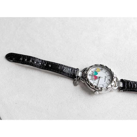 Brighton Corvina Watch Rare Colorful Floating Hearts Black Leather Band Works - Picture 4 of 8